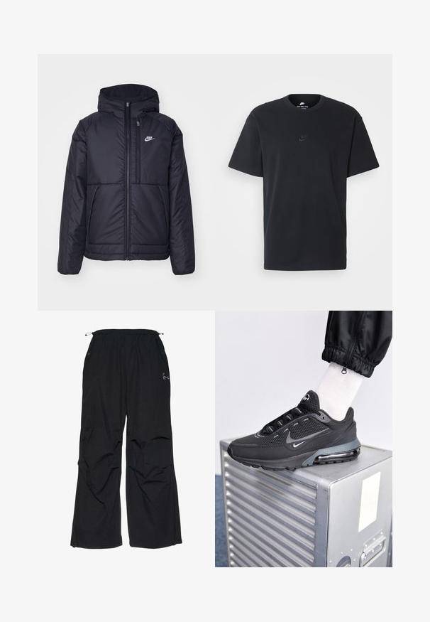 Černá zateplená bunda Nike s předním zipem a kapucí. Na levé straně hrudi má bílé logo a dvojité přední kapsy. Hladký povrch.; Černé bavlněné tričko Nike s klasickým kulatým výstřihem, krátkými rukávy a decentně vyraženým logem na hrudi. Hladký povrch.; Černé, volné kalhoty s elastickým pasem, dvěma bočními kapsami a jemně vyšitým logem na přední straně. Lehká látka.; Nike Sportswear PULSE - Tenisky - black/anthracite