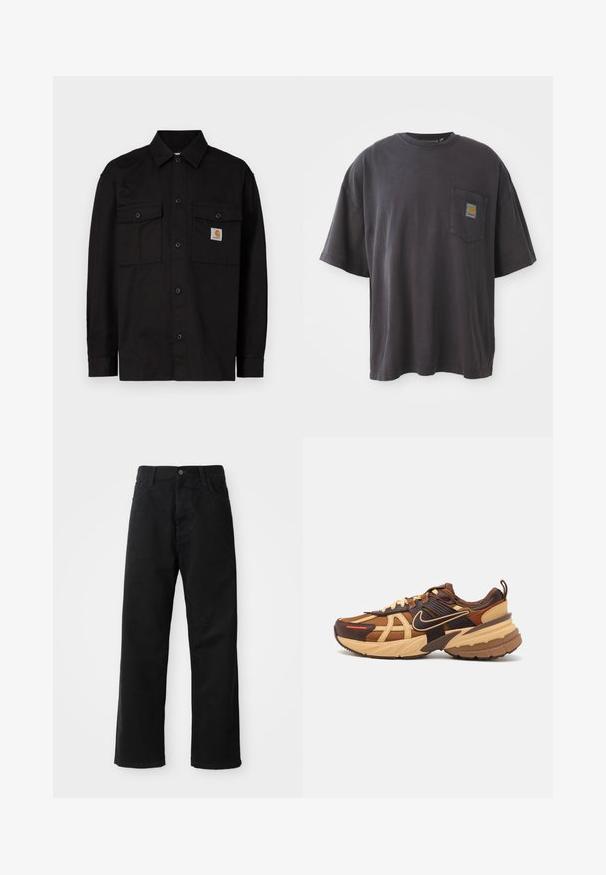 Μαύρο πουκάμισο με κουμπιά, κατασκευασμένο από ανθεκτικό ύφασμα, με δύο τσέπες στο στήθος, μυτερό γιακά και μια μικρή ετικέτα λογότυπου στην αριστερή τσέπη.; Μαύρο βαμβακερό t-shirt με κοντά μανίκια, στρογγυλή λαιμόκοψη και τσέπη στο αριστερό στήθος που διαθέτει ένα τετράγωνο λογότυπο. Απλός και χωρίς στολίδια σχεδιασμός.; Μαύρο τζιν παντελόνι με ίσια γραμμή, που διαθέτει μπροστινές τσέπες, φερμουάρ και ένα μόνο κουμπί στην κορυφή. Υφασμάτινη επιφάνεια με ματ φινίρισμα.; Nike Sportswear V2K RUN - Αθλητικά παπούτσια - light british tan/sesame/picante red/cacao wow/dark russet