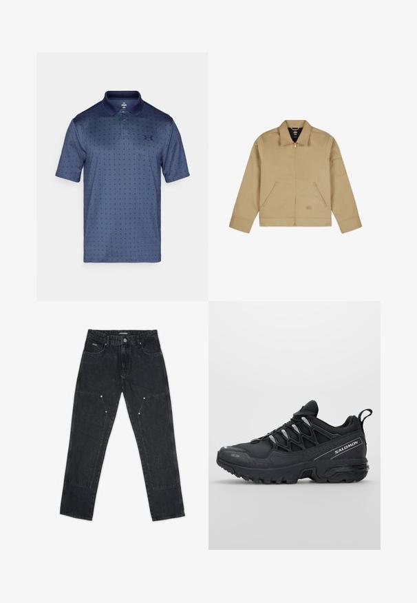 Homok színű, könnyű dzseki, gallérral, cipzáros elülső résszel, két oldalsó zsebbel és egy folttal a bal karon. Simító, tartós anyag, struktúrált kialakítással.; Tengerészkék pólóing lélegző anyagból, diszkrét csillagmintával, két gombos záródással és gallérral. Under Armour logó a mellrészen.; Pegador VINTO CARPENTER - Asztalos farmerek - washed black; Fekete sportcipők hálós felsőrésszel, gumitalppal és fényvisszaverő részletekkel. Párnázott talppal és fűzős dizájnnal rendelkezik.