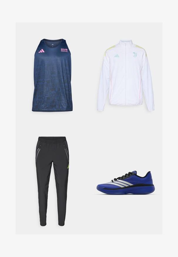 adidas Performance JUVENTUS 25/26 TIRO25 COMPETITION PRESENTATION JACKET - Bluză de trening - white; adidas Performance BER25 TANK - Top - collegiate navy; adidas Performance REAL MADRID TIRO25 PRO VIS TECH TRAVEL PANT - Echipament cluburi fotbal - black/lucid lemon; adidas Performance ADIZERO SELECT 3.0 - Ghete baschet - lucid blue/core black/metallic