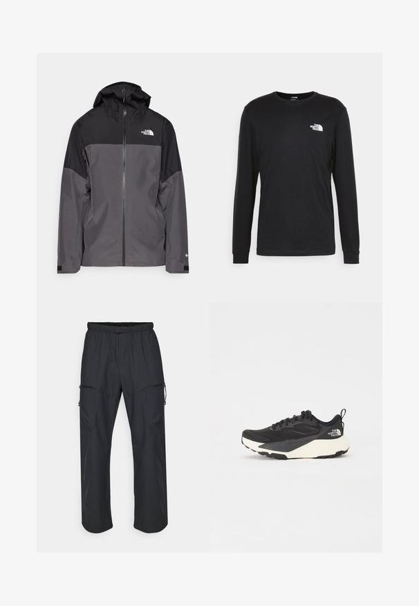 Hallide hall matroos jope, millel on must ülemine osa, lukuga esiosa, reguleeritav kapuuts ja elastsed varrukad. Selles on rinnal ja varrukal logo.; Musthave musta pika varrukatega t-särk, mis on valmistatud puuvillast. Esiplaanil on valge logo vasaku rinna kohal ning ribitekkide detailid. Särk on sileda tekstuuriga ja ümar lõikega kaelusega.; Mustad mustad püksid, millel on elastne vöökohus, kaks lukuga taskut ja kerge, sile kangastekstuuri.; Must have musta sportlik king, millel on tekstureeritud võrgu ülemine osa, soliidne mustade aktsentidega ja kerge valge tallaga. Omab kinnituspaelu ja tõmbeaset.