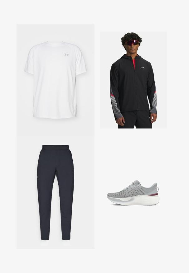 Mustra musta tõmbetaskuga jope, millel on hallid triibud ja punased aktsendid varrukatel. Kandmine punase särgi peal, esitatud koos prillidega.; Valge lühikeste varrukate ja sportliku lõikega särk, millel on sile kangas. Omab ümarat kaelust ja halli logo vasakul rinnal, ning külgsuured lõhik kui lõhateel.; Mustad mustreid spordipüksid, millel on sile tekstuur, kitsas lõige, elastne vöökoht ja küljetaskud. Vasakule reiele on tikandatud väike logo.; Hallux hallitus halluxendi halluxendi hallux halluxendi halluxendi halluxendi halluxedendi hallux halluxendi halluxendi. Halluxuitendi halluxendi halluxendiítő hallux halluxendeni halluxendi halluxesendum.