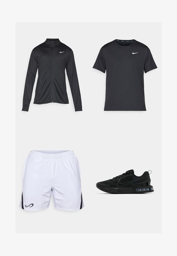 Must värvi sportlik jakk pikkade varrukatega, krae ja täispikk tõmblukk. Ülemises vasakus rinnas on diskreetne valge Nike logo. Sile tekstuur.; Mustamust Nike'i jooksupaita, mis on valmistatud kergest ja hingavast materjalist, lühikeste varrukatega ja mille rinnal on väike valge logo.; Endless SHORT STORM - Spordišortsid - white/black; Must must Ameerika must must must must must must must
