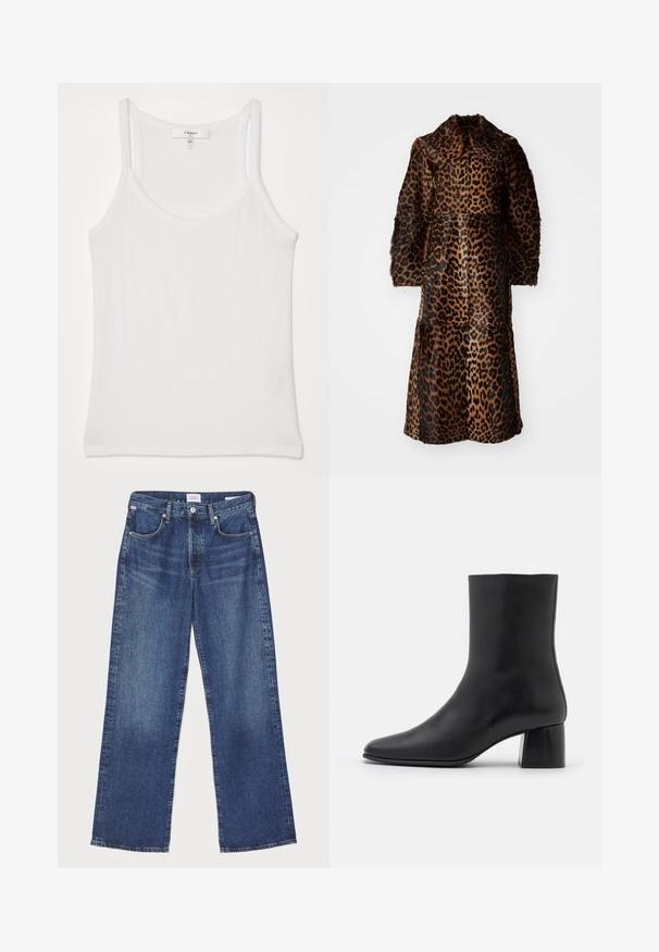 By Malene Birger RAFAIA - Cappotto invernale - brown; Canotta bianca senza maniche realizzata in morbido tessuto a coste; presenta spalline sottili e un collo rotondo, etichetta con la scritta "FRAME".; Citizens of Humanity ANNINA - Jeans a sigaretta - westwood dark indigo; Stivali ankle in pelle nera con punta affusolata e tacco quadrato grosso. Texture liscia con un design senza cuciture e cuciture minimaliste.