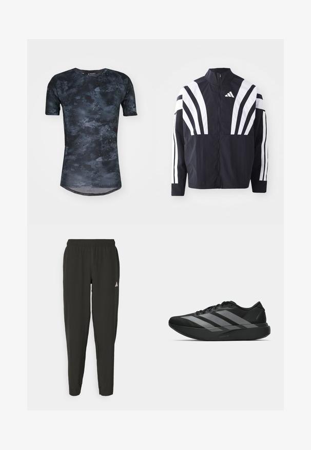 Mustrün mustaga, kõrge krae, täispikk tõmblukk ja julged valged diagonaalsed triibud varrukatel. Valmistatud kergest kangast, millel on sile tekstuur.; adidas Performance TECHFIT - Spordi T-särk - black; Mustavad spordipüksid elastse vöökoha, kitsas lõige ja valge logo vasakul jalal. Sile, kerge kangas.; Must have mustangid! Need light and trendy athletic shoes? These black sneakers have a streamlined design featuring three large hallal gray stripes. Their smooth texture and ergonomically contoured sole provide ultimate comfort.