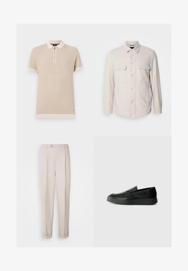 Chemise boutonnée beige clair à manches longues, avec deux poches poitrine et un col, fabriquée en tissu doux avec une texture subtile.; Polo beige à manches courtes avec une texture côtelée, un col zippé et des bordures contrastantes le long des manches et de l'ourlet. Détail de logo subtil.; Pantalon beige en tissu lisse, avec une coupe droite, un pli simple et des ourlets retroussés. Comprend une fermeture à bouton à l'avant.; Calvin Klein HYBRID CUP - Chaussons - triple black