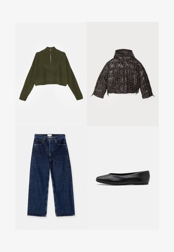 Stine Goya HOODED LONG SLEEVE PUFFER PADDED OUTERWEAR - Winterjacke - brown/black; STAUD CROPPED HAMPTON - Strickpullover - sergeant green; Dunkelblaue Jeans im weit geschnittenen Stil mit hoher Taille, Fronttaschen und einer glatten Textur mit dezenten Nähten.; Paul Smith TOPANGA - Klassischer Ballerina - black