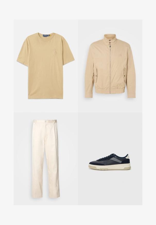 Jachetă ușoară bej, cu guler înalt, fermoar frontal, buzunare laterale și manșete elastice. Material texturat cu un luciu subtil.; Tricou din bumbac bej cu guler rotund, mâneci scurte și un logo brodat pe piept. Textură netedă, croială clasică.; Pantaloni din bumbac bej, cu croială dreaptă, dotati cu închidere cu nasture și pliuri în față pentru un plus de detaliu.; BOSS BALTIMORE - Sneakers low - open blue