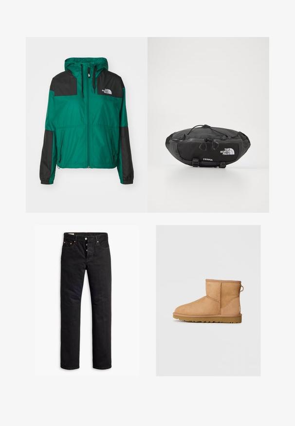 The North Face SHERU - Jachetă outdoor - evergreen; Set de trei tricouri cu mâneci scurte, în negru, gri și alb. Fabricate din bumbac, cu guler rotund și un design simplu, de culoare uniformă.; Jeanși din denim negru cu croi dreaptă, design cu cinci buzunare și închidere cu nasture. Prezintă nituri din cupru și accente de cusătură.; Botină din suede bej, cu vârf rotund, detalii cusute, buclă de prindere pe spate și talpă din cauciuc texturat. Proiectată pentru confort și căldură.; The North Face TERRA LUMBAR 3L UNISEX - Borsetă - asphalt grey/black