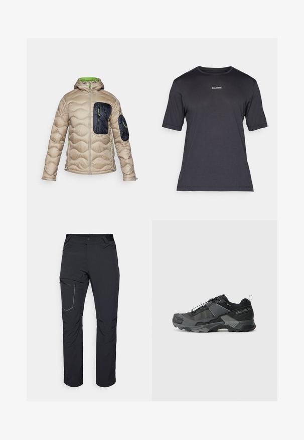 Beige puff راحت ممارسات موتور و نیکو سیاه دراپ دی مقن گاه الدک سیر ضروری سه مینوت اراده طوری رنگین می روش نماد وجود. ; Fekete rövid ujjú teljesítmény póló lélegző anyagból, kerek nyakkivágással és apró fehér "SALOMON" logóval a mellen.; Fekete kültéri nadrág, cipzáras combzsebbel, rugalmas derékrésszel és sima, vízlepergető szövettel. Tiszta dizájn, látható logók nélkül.; Fekete terepfutó cipő tartós hálós felsőrésszel, megerősített orr résszel, texturált gumitalppal és rugalmas fűzőrendszerrel a biztonságos illeszkedés érdekében.