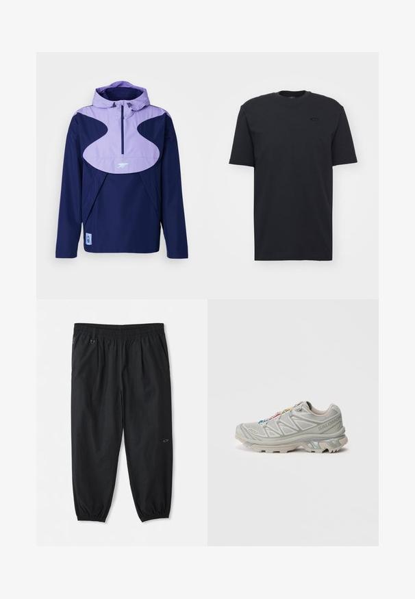 adidas Performance ARSENAL LONDON SZN HALFZIP WINDBREAKER - Klupska odjeća - night sky; Crna pamučna majica kratkih rukava s okruglim izrezom, koja sadrži suptilni logo na prsima i opuštenu siluetu.; Crne ležerne hlače s elastičnim strukom, bočnim džepovima, elastičnim manžetama oko gležnja i malim logom na desnom butu.; Svijetlo siva atletska cipela s teksturiranim mrežastim gornjim dijelom, reflektirajućim detaljima, izraženim potplatom i šarenim vezicama. Ima potporni dizajn.