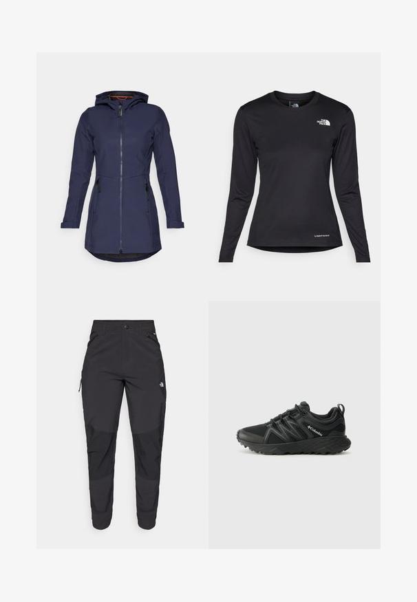 Icepeak ALAMOSA - Soft shell jacket - dunkel blau; The North Face SHADOW LONG SLEEVE - Long sleeved top - black; Black outdoor pants made of durable fabric. Feature zippered pockets, reinforced knee panels, and a straight cut design for mobility.; Columbia PEAKFREAK - Hiking shoes - black