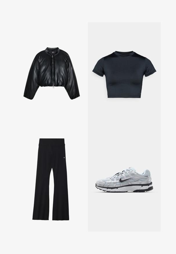 Zign Studio Talvejope - black; Lühikeste varrukatega lühike tume mereväe sinine topp, valmistatud siledast ja elastsetest kangast. Omab ümmargust kaelust ja minimaalseid õmbluse detaile. Logosid ei ole nähtaval.; Mustad laiade sääreosadega püksid venivast materjalist, millel on lai vöökoht ja väike logo puusal. Siledapinnaline ja täispikkusega disain.; Nike P-6000 tenniset heleda halli võrgust pealteega, mustade aktsentidega ja vastupidava musta kummist tallaga. Omab keerukat disaini ja paeltesüsteemi.