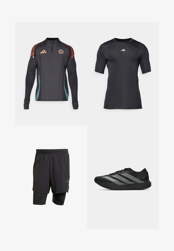 adidas Performance FC BAYERN TIRO WINTERIZED - Sporto klubų atributika - black; Juodas sportinis marškinėliai trumpomis rankovėmis, pagaminti iš lygaus, tamprios medžiagos. Puošia balta logotipas ant krūtinės ir plokščios siūlės, užtikrinančios komfortą.; Juodos sportinės šortai su integruota vidine dalimi, pagaminti iš kvėpuojančios medžiagos. Apsaugotas logotipas ir struktūrizuota tekstūra. Reguliuojamas juosmuo.; Juodos sportinės avalynės, lengvos konstrukcijos, su trimis aiškiomis pilkomis juostomis, lygiu paviršiumi ir kontūrine padu.
