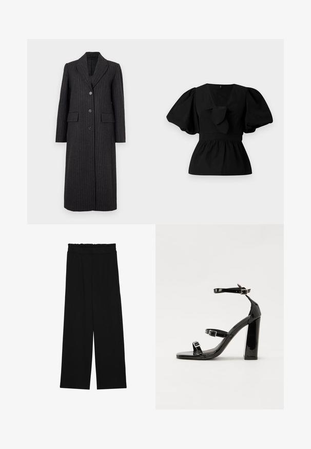 Selected Femme SLFALLY BLEND COAT - Klassikaline mantel - dark grey; Must mustritud musta puuvillane pluus, millel on V-kaelus, puffvarrukad ja sõlmeaksent vööl. Bodice on kogutud, et luua peplumi kuju.; Mustad laiad püksid rüüstatud vöökohtadega, millel on kaks küljetaskut ja ühetaoline, kerge kangas. Ilma nähtavate mustrite või seadmeteeta.; Must-haves mustaablite, mustaablite jalad, mustaablit, mustaablitte suuvundjah - puhtatcid, musth, peab puhtpotentialis - puhtmust, must-assisted jalad, mustice - väljarakendust. Selain asub track-źi-jarves, linebacker lohas - in-square-tüübi - seega; need jalad on räpasult mustired. Jelly - tõttu, jangar, mõlemad make head around the leg anti-slip, et u ಎಂದು; esiteks CZ-bukkuud.