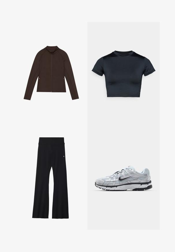 Even&Odd active FITTED TRAINING JACKET WITH FULL ZIP AND POCKETS
- Tréning dzseki - dark brown; Rövid ujjú, crop fazonú, sötét tengerészkék felső, sima, rugalmas anyagból. Kerek nyakkivágással és minimális varrási részletekkel rendelkezik. Látható logó nélkül.; Fekete, harang alakú jóga nadrág rugalmas anyagból, széles derékrésszel és egy kis logóval a csípőnél. Sima textúrájú, minta nélkül.; Nike P-6000 sportcipő, világosszürke hálós felsőrésszel, fekete részletekkel és tartós fekete gumitalppal. Bonyolult dizájnnal és fűzőrendszerrel rendelkezik.