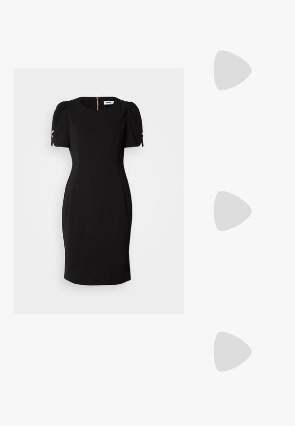 DKNY RUCHED PUFF SLEEVES - Pārliekama kleita - black; TWINSET Zābaki - coffee/chocolate; DKNY SADIE SHOULDER BAG - Rokassoma - black/silver-coloured; DKNY PUFFY DROP TWO - Auskari - silver-coloured/gold-coloured