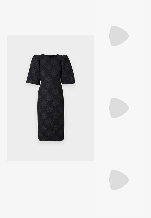 JDY JDYFELINE DRESS - Vestido de cóctel - black; Next Botines camperos - black; Bolso de mano de cuero negro con una solapa y un detalle de hebilla de metal dorado. Incluye una correa negra y un diseño elegante y minimalista.; Pendientes de aro plateados con un diseño minimalista. Forma circular, textura suave y perfil delgado. Livianos con un acabado pulido.