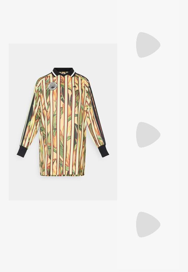 adidas Sportswear FARM PREMIUM - Jersey dress - semi spark/pulse lime/shadow red; Even&Odd by Zalando Classic heels - black; Even&Odd by Zalando BUCKLE - Cross body bag - black; Even&Odd by Zalando 2 PACK - Earrings - gold-coloured