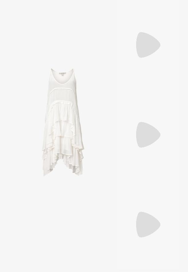 AllSaints CAVARLY MINI DRESS - Day dress - optic white; Guess ELBINA - Trainers - white/black; Calvin Klein Jeans Sunglasses - black crystal; Calvin Klein HOOPS - Earrings - silver-coloured
