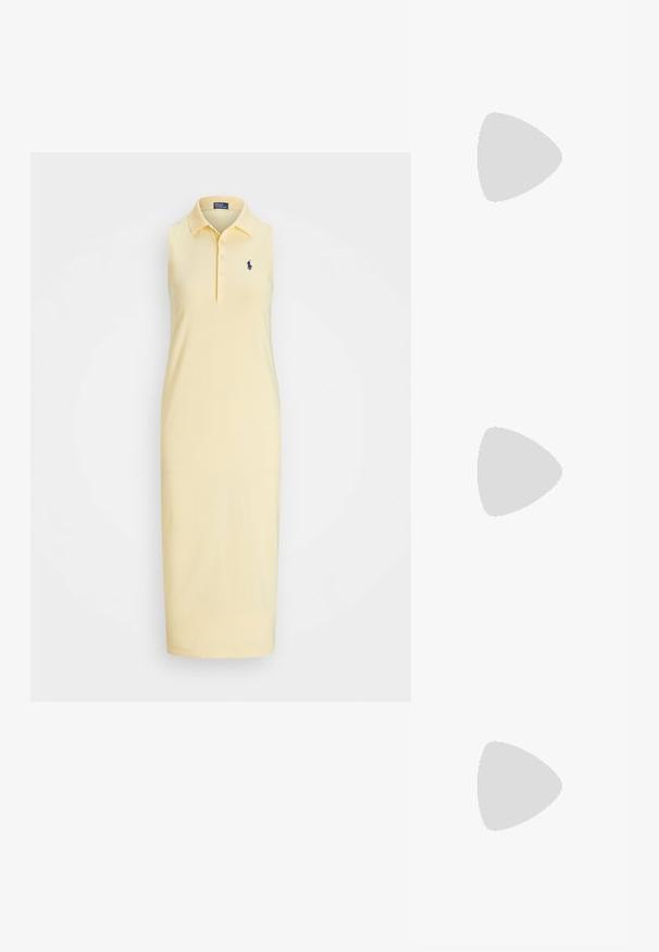 Polo Ralph Lauren Stretch Cotton Sleeveless Polo Dress - Φόρεμα ημέρας - tbird yellow; Λευκά δερμάτινα sneakers, χαμηλού σχεδιασμού, με απαλή υφή, στρογγυλή μύτη, δέσιμο μπροστά και μικρό κεντημένο λογότυπο στο πλάι.; Μαύρη δερμάτινη τσάντα χειρός σε σχήμα μισού φεγγαριού. Διαθέτει χρυσή μεταλλική λεπτομέρεια και στενό λουρί. Απαλή υφή, κλείσιμο με φερμουάρ στην κορυφή.; Σκουλαρίκια σπιράλ σε χρυσό τόνο με πλεγμένο σχέδιο. Κάθε σκουλαρίκι διαθέτει κυκλική διαφανή βάση για ασφαλή εφαρμογή.
