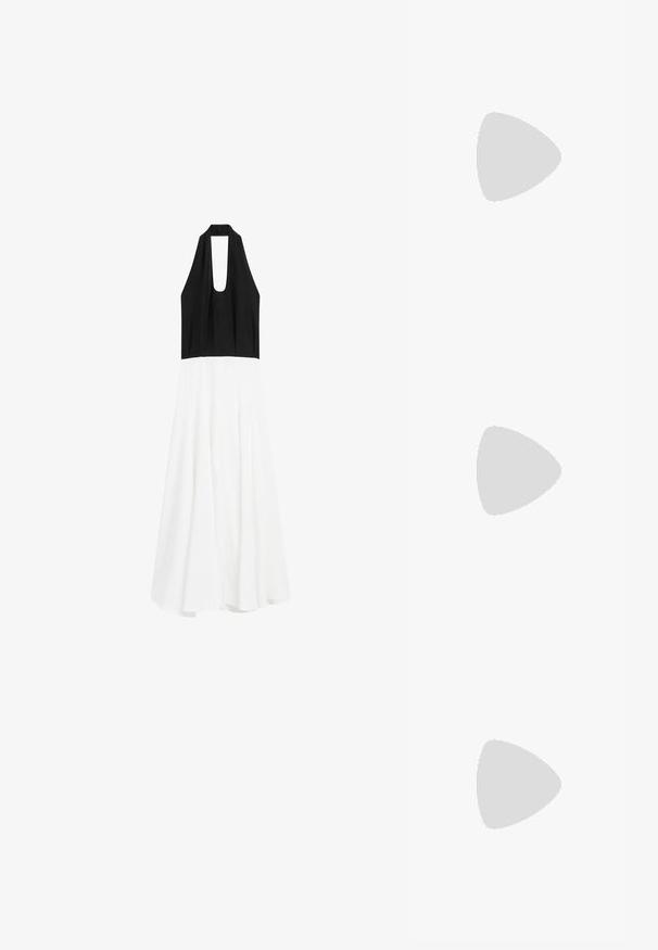 Massimo Dutti LONG FLARED WITH HALTER NECK - Freizeitkleid - black; Schwarze Lackleder-Slingback-High Heels mit spitzem Schuh und einem geometrischen Blockabsatz. Verfügt über ein schlankes, minimalistisches Design und eine glatte Textur.; Schwarze Sonnenbrille mit rechteckigen Rahmen und Verlaufsgläsern. Mit goldenem "DG"-Logo an den Bügeln. Aus glattem Kunststoffmaterial.; Schwarze Laptoptasche aus Leder mit glatter Textur, rechteckiger Form und zwei langen Griffen. Keine sichtbaren Beschläge oder Verzierungen.