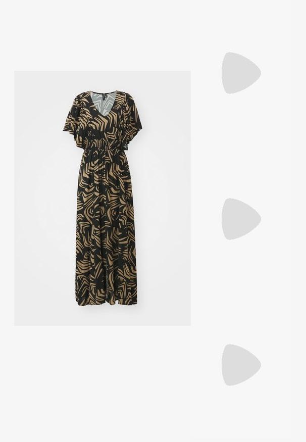 Vero Moda VMEVA EASY VNECK ANKLE DRESS  - Kasdienė suknelė - black; Rudos odinės kaubojaus batai su smailiu priekiu ir blokuotu kulnu, pasižymintys detaliu siuvinėjimu ir iškiliais akcentais ant ašies.; Juodas odinis dėkliukas su atvarteliu ir auksinės metalinės sagties detalėmis. Įeina juodas diržas ir elegantiškas, minimalistinis dizainas.; Sidabriniai auskarai žiedai su sukto dizaino, turintys poliruotą apdailą ir fiksavimo smeigtuką. Skersmuo maždaug 3 cm.