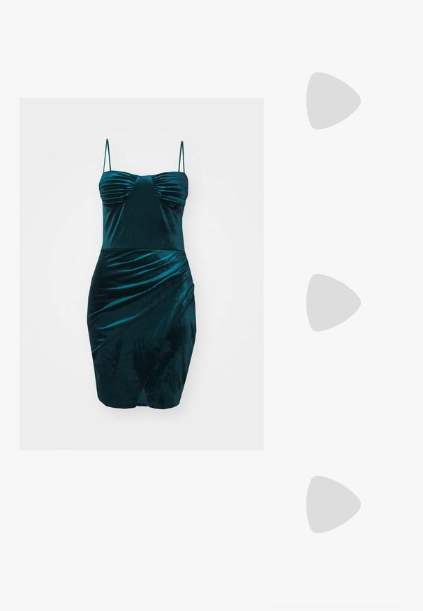 WAL G. VALERIE MINI - Apģērbs svinīgiem gadījumiem - dark teal blue; ALDO CRERIDE PILLOW WALK - Sandales - beige; Sudraba metāliska poga somiņa ar mīkstu, noapaļotu formu un mezgla augšējo aizdari. Izgatavota no gludas mākslīgās ādas materiāla.; Sudraba gredzenveida auskari ar savītu dizainu, kas ir ar pulētu apdari un ar aizmugurēju fiksāciju. Izmērs ir aptuveni 3 cm diametrā.