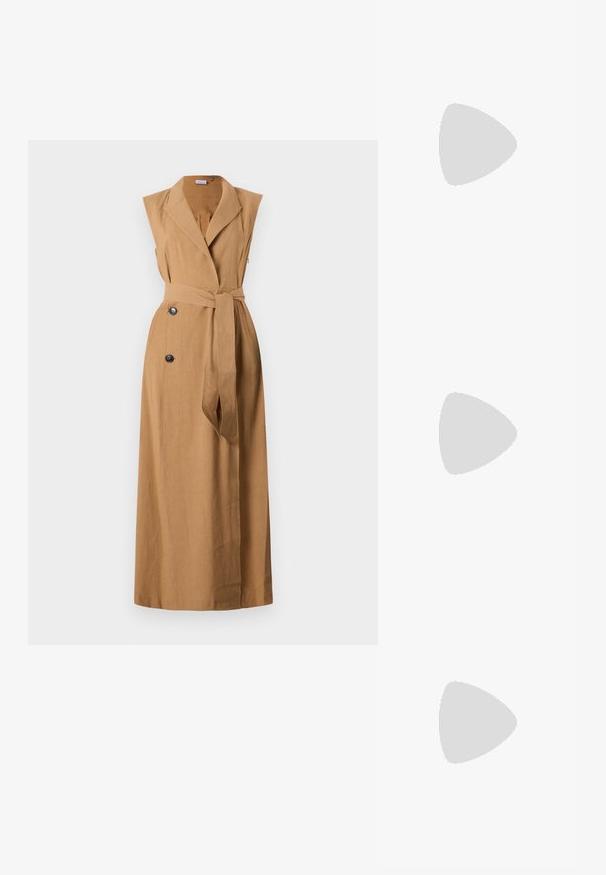 Marella DADA - Rochie tip cămașă - daino; Pantofi cu toc slingback negri din patent, cu vârf ascuțit, cu imprimeu de șarpe texturat, curea ajustabilă și toc scurt texturat.; Geantă neagră din piele, tip crossbody, cu două buzunare frontale, catarame aurii, închidere cu fermoar și o curea subțire. Suprafață texturată și formă rectangulară compactă.; Cercei din metal auriu, cu un design curbat și alungit. Au o suprafață netedă și strălucitoare, cu un vârf rotunjit pentru un detaliu suplimentar.