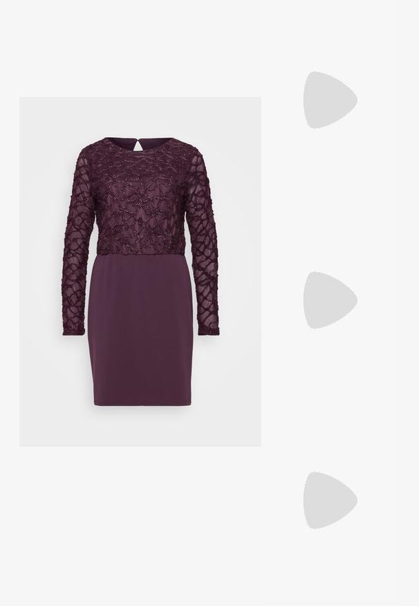 Lilla kleit pikkade läbipaistvate varrukatega, millel on helmestest lilleline tikand korpuses ja ühtlane alampool; seljal võtmekujuline avaus.; Mustast rihmajalatsid ruudukujulise varba ja madala ploki kontsaga. Omab mitmeid õhukesi rihmasid ja reguleeritavat pahkluu rihma. Valmistatud siledast nahast.; Mustast nahast õlakott, mis omab siledat tekstuuri, ristküliku kuju ning esiküljel metallketi detaili. Reguleeritav rihm on kaasas.; Hõbedane kahekordne rõngas sujuva, poleeritud pinnaga. Omab voolavat, kõverat disaini, millel on kattuvad sektsioonid, et saavutada kaasaegne ilme.