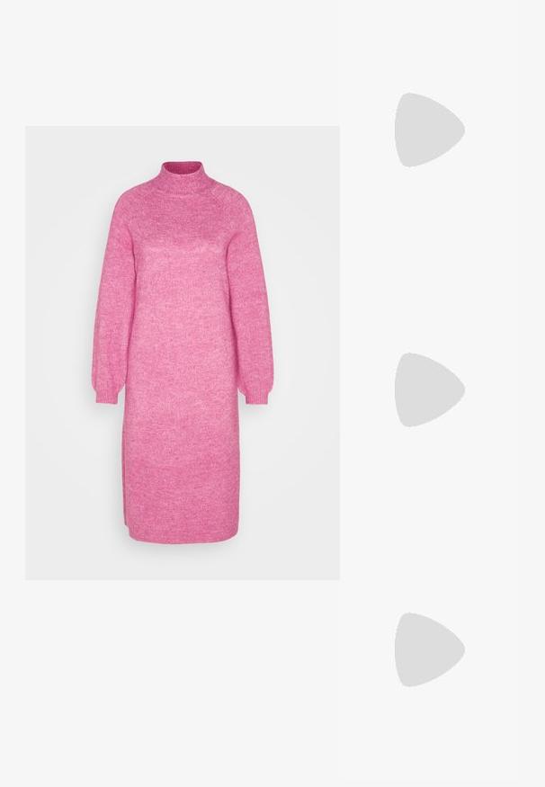 YAS YASBALIS FUNNEL DRESS - Stickad klänning - purple orchid; Svarta lackläder slingback klackar med spetsig tå och geometrisk klack. Har en elegant, minimalistisk design och slät yta.; Svart läderhandväska med en böjd form, avtagbar rem och guldiga detaljer. Väskan har ett lock med en spänndetalj.; Örhängen i guldton med texturerade, vågiga former. Inkluderar skulpturala clip-on-stift och öppen hoop-design med hamrad finish.