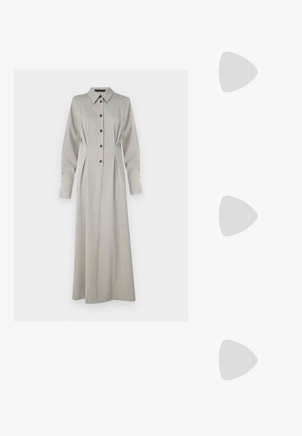 DRYKORN KAMALA - Rochie tip cămașă - brown; Pantof cu toc mic, cu vârf ascuțit și slingback, realizat din piele netedă, având un design decupat pe lateral pentru respirabilitate.; Geantă de mână din piele neagră, cu o formă curbată, mânere subțiri, fermoar argintiu și logo-ul Calvin Klein pe față. Textură netedă și design minimalist.; DKNY HEART DROP - Cercei - gold-coloured/cry
