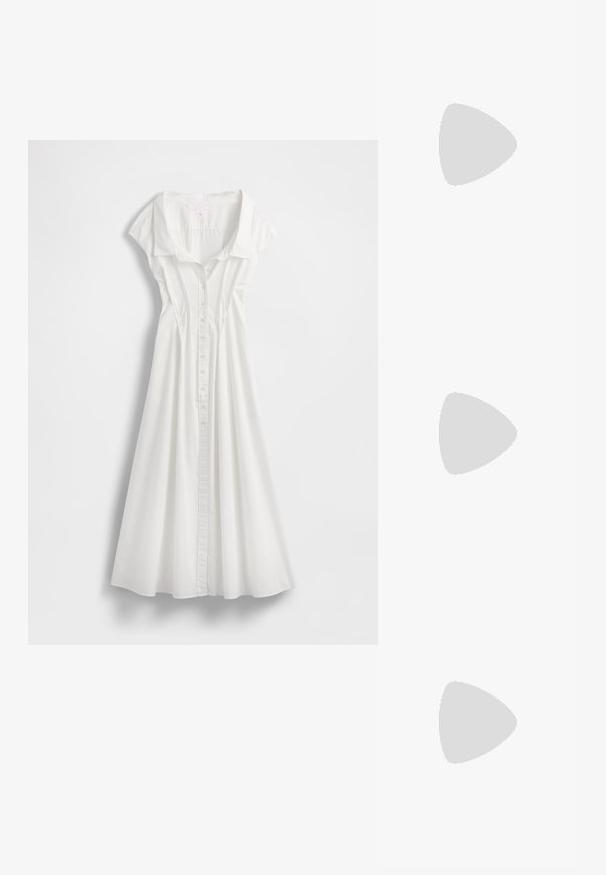 Witte jurk met knopen en kraag, korte capmouwen. Voorzien van een uitlopende rok en verticale naden voor vormgeving. Soepele katoenen stof.; Beige gepatineerde leren slingback hakken met een spitze neus en een hak van 5 cm, met uitsparingen aan de zijkanten en een dunne enkelband.; Witte bloemenhandtas met een gatherend stoffen oppervlak, gouden kettingriem en metalen sluiting. Heeft textuur op de bloemblaadjes voor extra detail.; Lauren Ralph Lauren COLLAR - Ketting - gold-coloured/white