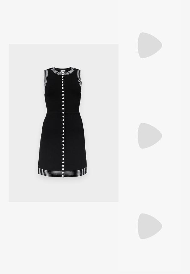 sandro Vardagsklänning - noir; Svart lackskin slingback-häl med spetsig tå, med texturerad ormskinnsprint, justerbar rem och en kort, texturerad blockklack.; Vit strukturerad handväska i texturerat syntetmaterial. Utrustad med dubbla handtag, avtagbar axelrem och detaljer i guldton.; Guldtonade metallörhängen i en kurvad, avlång form. Har en slät, glänsande yta och en rundad spets för en extra detalj.