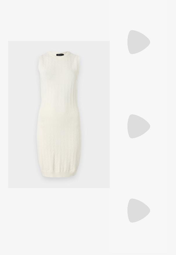 Hame dress vaale paita, jo textured knit pattern se bana hai, gol neckline aur fitted silhouette ke saath hai, jo ghutnon se thoda upar khatam hota hai.; Mustat nahka-korkokengät, joissa on terävä kärki, matala korko ja sileä pinta. Edessä on pieni aukko ja takana minimaalinen varustus.; Musta nahkainen olkalaukku, jossa on kaksi etutaskua, kultaiset soljet, vetoketjukiinnitys ja kapea hihna. Teksturoidun pinnan ja kompaktin suorakaiteen muoto.; Lauren Ralph Lauren BASIC SMALL HOOP - Korvakorut - gold-coloured