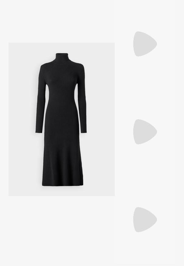 VILA VIAMARIA ROLL NECK DRESS - Φόρεμα-πουλόβερ - black; Γυαλιστερό μποτάκι σε μπορντώ απόχρωση μέχρι τον αστράγαλο με χοντρό μαύρο τακούνι, χαρακτηρισμένο από λεία υφή και απλό σχέδιο. Χωρίς ορατούς κλειδώματος ή μοτίβα.; Καφέ τετράγωνα γυαλιά με οβάλ φακούς, λεπτούς βραχίονες και διαφανή στοιχεία. Διαθέτουν έναν διακριτικό λογότυπο στο μπράτσο. Κομψός, ελαφρύς σχεδιασμός.; Καφέ δερμάτινη τσάντα tote με λεία υφή, ανοιχτό σχέδιο και δύο λουριά ώμου. Διαθέτει ελάχιστη ραφή και χωρίς ορατά μεταλλικά εξαρτήματα.