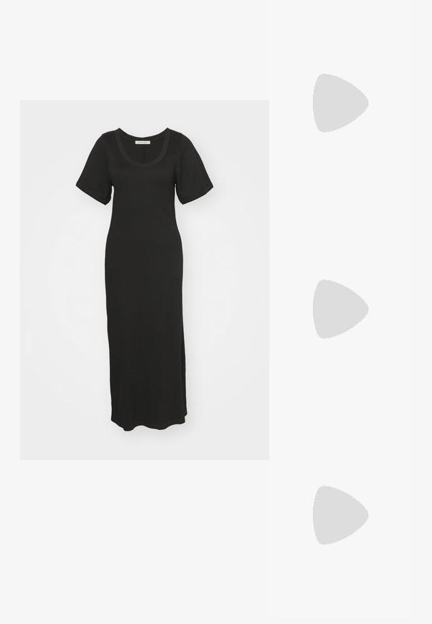 By Malene Birger ANAISSA - Trikotaažkleit - black; Must värviline nahk sandaal ruudukujulise varbaga, õhukeste rihmadega, kohandatava pahkluu rihmaga ja madala kandaga. Rihmal on väike kuldne aktsent.; Tory Burch Päikeseprillid - black/dark grey; Musthave mustrip, mis tekstureeritud nahast, millel on tehe kumerusmuster, kuldse tooniga ahelrihm ja ülemine käepide, millel on logo reljeefne klapp.