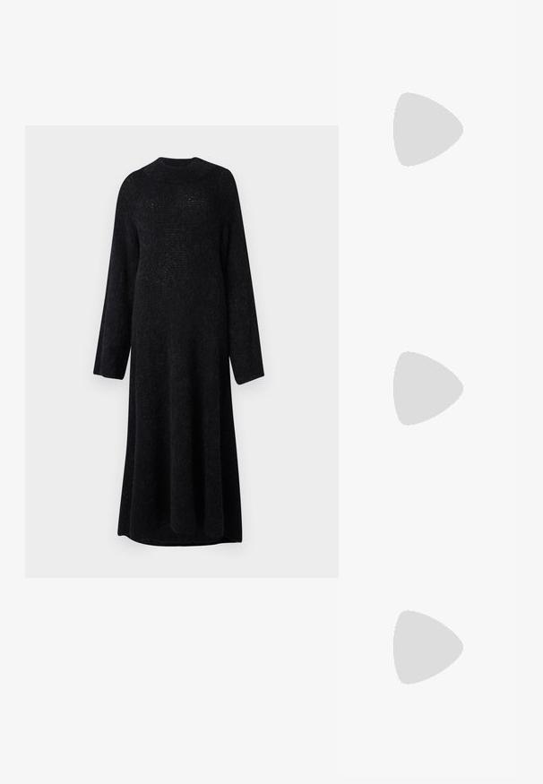 Rodebjer ISBA - Vestido de punto - black; Stuart Weitzman EMILIA MARY JANE FLAT - Bailarinas con hebilla - black; Bolso de cubo negro de cuero con un acabado texturizado, acentos de hardware dorado y parte superior abierta. Cuenta con un asa corta y una correa de hombro ajustable.; DANNIJO COLLINS EARRINGS - Pendientes - gold-coloured/silver-coloured