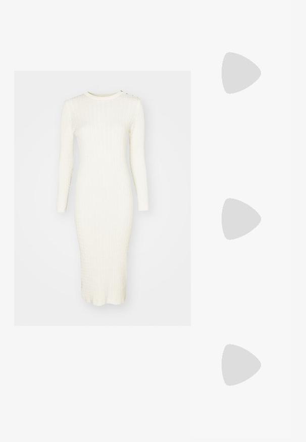 GANT MINI CABLE DRESS - Egyenes szabású ruha - cream; Fehér bőr sportcipők vastag fehér talppal, fekete velúr sarokpikkelyel és dombornyomott logóval az oldalon. Fűzős kialakítás, hat fűzőlyukkal.; Fekete, nagyméretű napszemüveg geometrikus formával, sötét lencsékkel és kontrasztos szürke részlettel a kereten. Logó a szárán.; Ezüst karika fülbevalók sima, fényes felülettel. Lekerekített forma, könnyű kialakítással, tűs zárómechanizmussal.