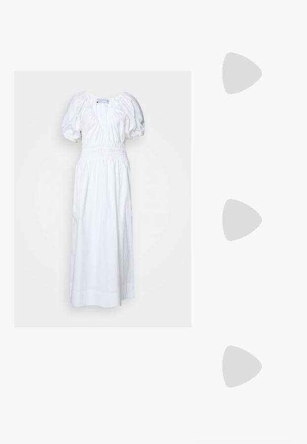 Faithfull the brand TEATRO MIDI DRESS - Robe de jour - white; Sandale à glissière en suède de couleur gris clair, dotée de deux boucles réglables, d'une semelle intermédiaire en liège et d'une semelle extérieure en caoutchouc texturé.; Le Specs OUTTA LOVE - Lunettes de soleil - cookie tort; Massimo Dutti Cabas - mottled brown; Pilgrim RECONNECT - Bague - silver-coloured