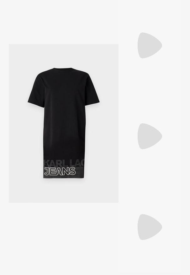 Karl Lagerfeld Jeans RELAXED GRAPHIC TEE DRESS - Vestido ligero - black; Zign Sandalias - black; Guess ZALINA FLAP - Clutch - silver coloured; Calvin Klein HOOPS - Pendientes - silver-coloured