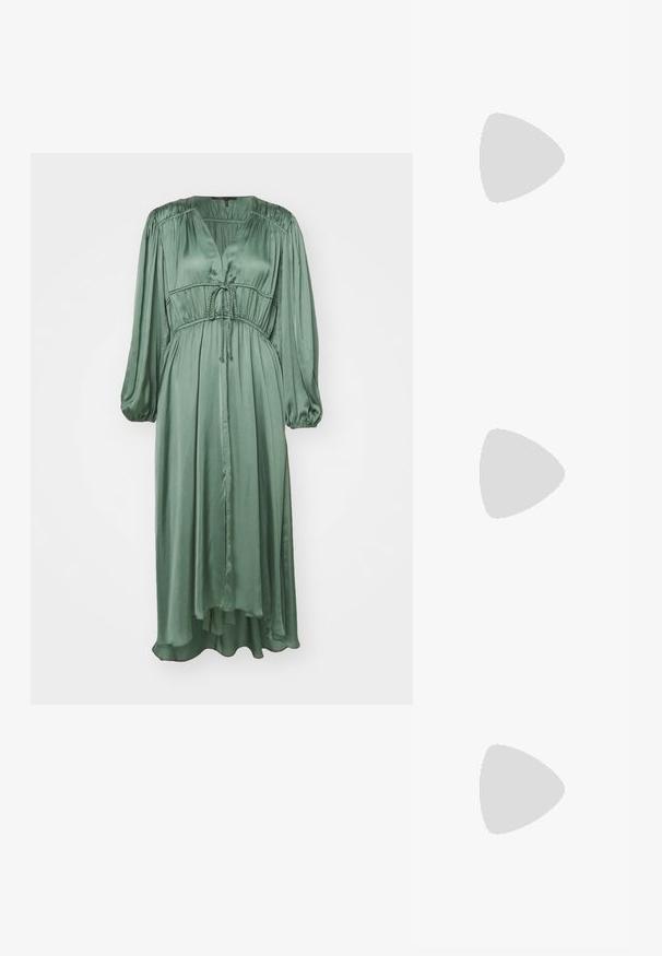 Maje Päevakleit - kaki; Must musta nahkkinga lamead kontsad, ruudukujulise varbaga, pahkluu rihmaga, mis sisaldab hõbedast taakleid, ning lame tald. Siledat pinda ja minimalistlikku disaini.; Maje MISS MINI - Ülerinna-kott - noir; Kuldne tooni kõrvarõngad mitme voolava ahelaga, millel on selged ovaalsed rhinestone aktsendid ja dekoratiivsed stud-tippud.