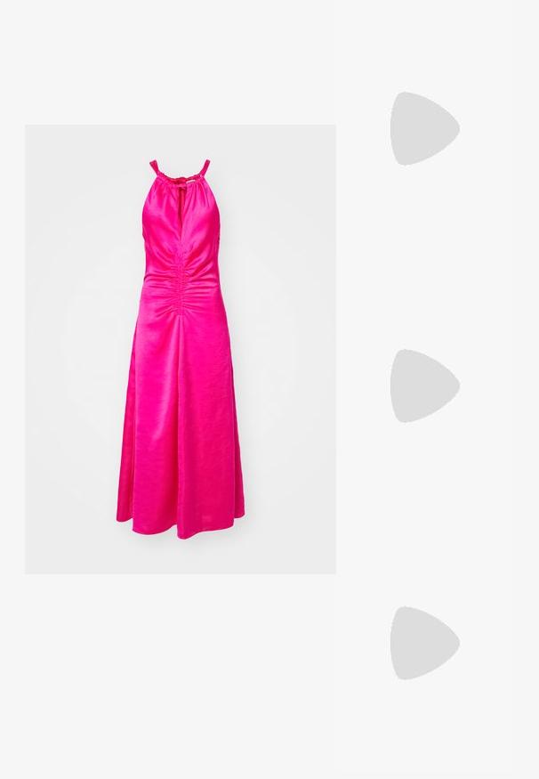 sandro ROBE EMMANCHURES AMERICAINES - Cocktail dress / Party dress - fushia; sandro OPENED DERBIE - Slip-ons - noir; sandro JANET - Handbag - noir; Gold-tone metal hoop earrings with a curved, elongated shape. Features a smooth, shiny surface and a rounded tip for added detail.