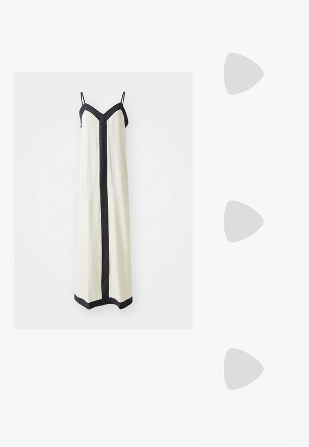 Langere mouwloze maxi-jurk in crème met een diepe V-hals en zwarte trim langs de randen en aan de voorkant. Gemaakt van lichte stof.; Beige gepatineerde leren slingback hakken met een spitze neus en een hak van 5 cm, met uitsparingen aan de zijkanten en een dunne enkelband.; Beige handtas met een patroon en een gebogen vorm, leren accenten en een goudkleurig logo aan de voorkant. Beschikt over een kort handvat voor gemakkelijk dragen.; Lauren Ralph Lauren COLLAR - Ketting - gold-coloured/white