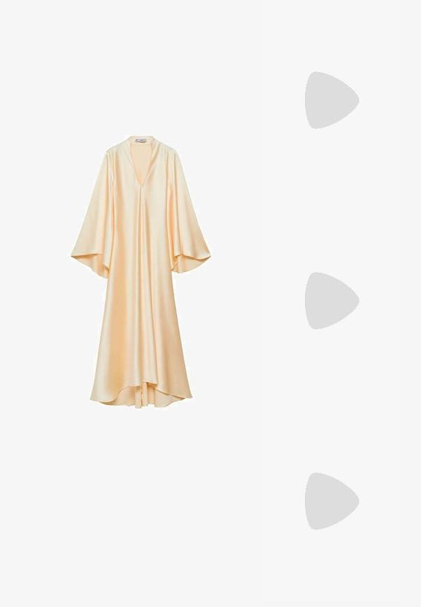 Mango Oblečenie na špeciálnu príležitosť - gold-coloured; Zlaté metalické sandále na vysokom opätku s dizajnom krížového remienka, remienkom okolo členka s prackou a lesklým blokovým opätkom. Štvorcový tvar špičky.; Hnedé želvovinové okuliare s oválnymi sklíčkami, tenkými ramenami a priesvitnými akcentmi. Obsahujú jemný logo na stranici. Štýlový, ľahký dizajn.; Béžová kožená kabelka s unikátnym tvarom, vybavená dvoma krátkymi uchami a jedným dlhým nastaviteľným popruhom. Hladký povrch s minimálnym kovovým príslušenstvom.
