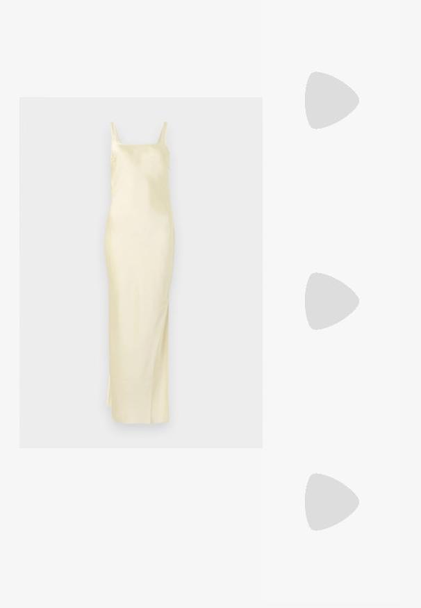 Satin gul dress med en rett silhuett, spaghetti-stropper og en sidelukking for enkel bevegelse. Glatt tekstur og minimalistisk design.; Spiss tå slingback hæl i et glat, glinsende brunt materiale. Har et buet utskårent design og en slank stilett hæl. Sølvspenne detalj.; Brune skjellbriller med ovale linser, tynne stenger og gjennomsiktige detaljer. Har en subtil logo på stangen. Elegant, lett design.; Even&Odd Håndveske - brown