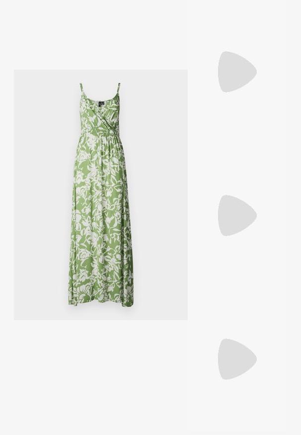 Vero Moda VMMAGGIE SINGLET DRESS - Maxi ruha - meadow green/white; Ezüst és fekete sportcipő, hálós és szintetikus felsőrésszel, voluminózus dizájnnal és texturált felülettel. Párnázott bokarésszel és gumitalppal rendelkezik.; Fekete napszemüveg téglalap alakú kerettel, matt felülettel, sötét lencsékkel és enyhén ívelt szárakkal. Diszkrét logó díszítés az egyik szárán.; Ezüst karika fülbevalók sima, fényes felülettel. Lekerekített forma, könnyű kialakítással, tűs zárómechanizmussal.