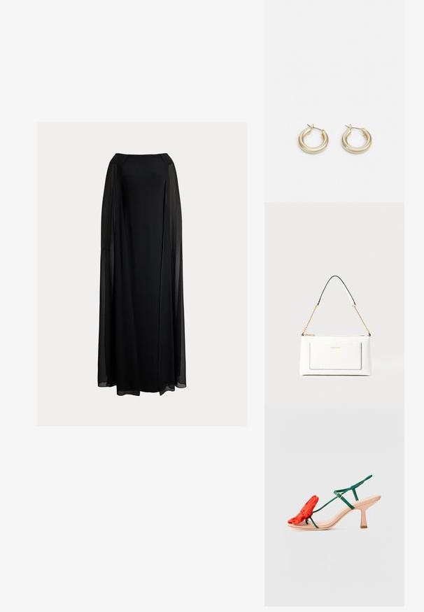 Lauren Ralph Lauren CAPE CHIFFON OFF THE SHOULDER GOWN - Îmbrăcăminte de ocazie - black; Loeffler Randall FRANK - Sandale cu baretă pe gleznă - nude/green/red; Geantă de mână din piele albă cu un finisaj texturat, având o curea din lanț aurie și accente negre. Include un buzunar frontal și închidere cu fermoar.; Lauren Ralph Lauren BASIC SMALL HOOP - Cercei - gold-coloured