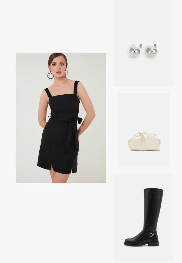 Musta mekko neliömäisellä kaula-aukolla, leveillä olkaimilla ja vartalonmyötäisellä siluettilla. Sisältää sivusiteen ja eturei'ityksen lisäyksiksi.; Anna Field Wide Fit Saappaat - black; Kermapunah, tas faux leather lembut dengan desain berkerut, tali yang dapat disesuaikan, dan penutupan tali yang halus. Tekstur mulus dan bentuk bulat.; Hopeakylkiset korvakorut, joissa on pyöristetyt, heijastavat pinnat; minimalistinen muotoilu, jossa on sileä pinta ja hienovarainen brändäysyksityiskohta.