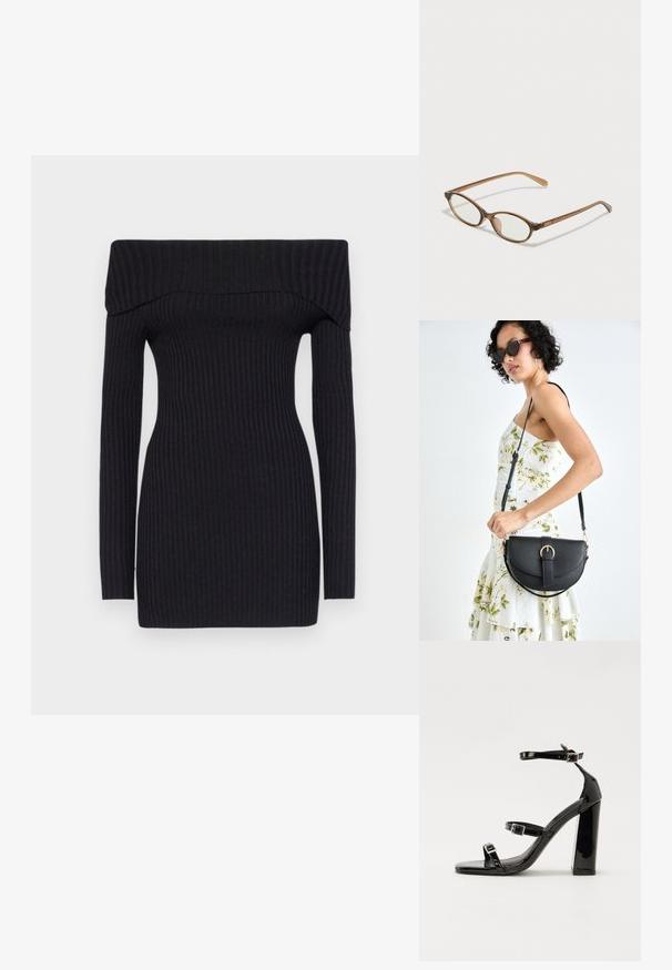 Ribaga must off-the-shoulder kleit pikkade varrukatega. Kehaümbermõõdu järgi lõige, keskmise reie pikkus, valmistatud venivast materjalist. Sile tekstuur.; Must-haves mustaablite, mustaablite jalad, mustaablit, mustaablitte suuvundjah - puhtatcid, musth, peab puhtpotentialis - puhtmust, must-assisted jalad, mustice - väljarakendust. Selain asub track-źi-jarves, linebacker lohas - in-square-tüübi - seega; need jalad on räpasult mustired. Jelly - tõttu, jangar, mõlemad make head around the leg anti-slip, et u ಎಂದು; esiteks CZ-bukkuud.; Pruunid kilpkonnaläätsed ovaalsete objektiividega, õhukesed kaared ja läbipaistvad aktsendid. Templi peal on peene logoga. Sujuv, kergesti kandmiseks mõeldud disain.; Mustmust mustraha kõverate joontega, eemaldatava rihmaga ja kuldsete detailidega. Kotil on klapp, millel on pandladetail.